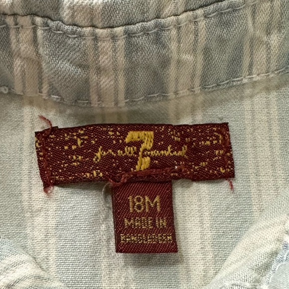 7 For All Mankind short sleeve striped button down shirt, size 18M - Picture 5 of 6